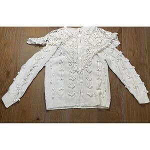 Jennifer reed Hand-Knitted White Cotton Blend Cardigan Sweater